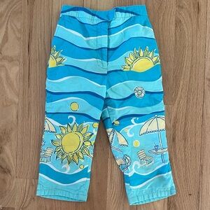 Lilly Pulitzer blue & yellow beach theme cropped cotton pants girls sz 5